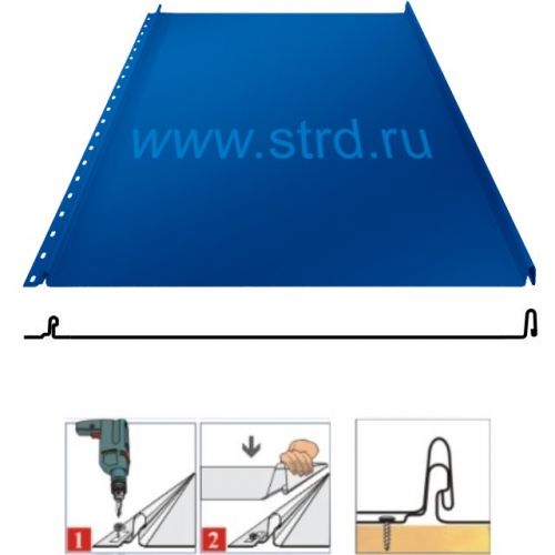 Фальцевая панель Grand Line Кликфальц 542/510мм Satin 0.5мм RAL 5005 (синий)