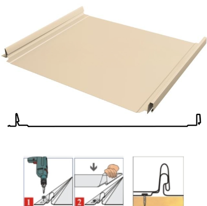Фальцевая панель Grand Line Кликфальц Pro 517/470мм Drap TX 0.45мм RAL 1015 (бежевый)