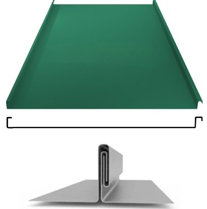Фальцевая панель ЮджинСТрой фальц двойной стоячий 625/520мм Полиэстер 0.5мм RAL 6005 (зеленый)