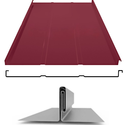Фальцевая панель Grand Line фальц двойной стоячий Line 625/550мм Satin matt TX 0.5мм RAL 3005 (вишневый)