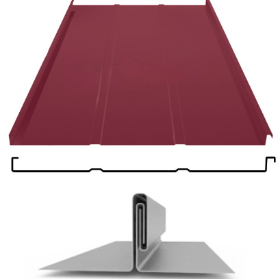Фальцевая панель Grand Line фальц двойной стоячий Line 625/550мм Satin matt 0.5мм RAL 3005 (вишневый)