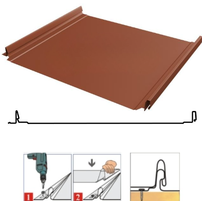 Фальцевая панель Grand Line Кликфальц Dоublе Pro 510/468мм Drap TX 0.45мм RAL 8004 (кирпичный)
