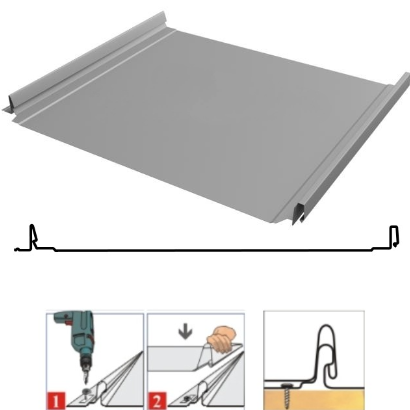 Фальцевая панель Grand Line Кликфальц Pro 517/470мм Satin 0.5мм RAL 7004 (серый)