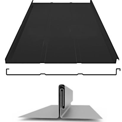 Фальцевая панель Grand Line фальц двойной стоячий Line 625/550мм Satin matt 0.5мм RAL 9005 (черный)