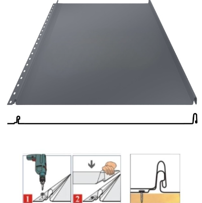 Фальцевая панель Grand Line Кликфальц 542/510мм Rooftop Бархат (Rooftop Matte) 0.5мм RAL 7024 (серый)
