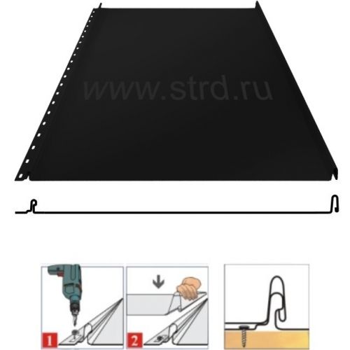 Фальцевая панель Grand Line Кликфальц 542/510мм PurPro 0.5мм RAL 9005 (черный)