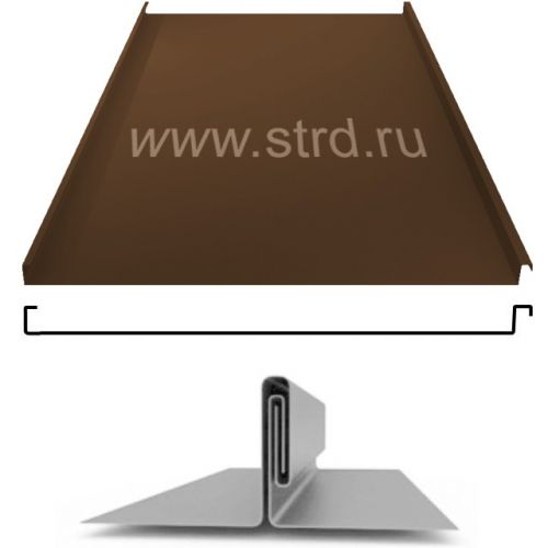 Фальцевая панель Grand Line фальц двойной стоячий 625/550мм PurPro matt 275 0.5мм RR 32 (коричневый)
