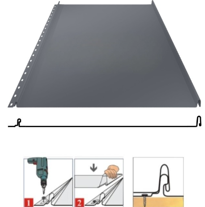 Фальцевая панель Grand Line Кликфальц 542/510мм PurPro 0.5мм RAL 7024 (серый)