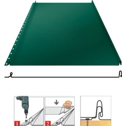 Фальцевая панель Grand Line Кликфальц 542/510мм PurLite matt 0.5мм RAL 6005 (зеленый)
