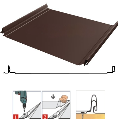 Фальцевая панель Grand Line Кликфальц Pro 517/470мм Satin matt 0.5мм RAL 8017 (коричневый)