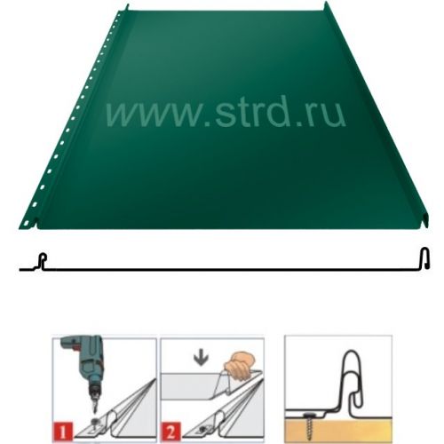 Фальцевая панель Grand Line Кликфальц 542/510мм Satin 0.5мм RAL 6005 (зеленый)
