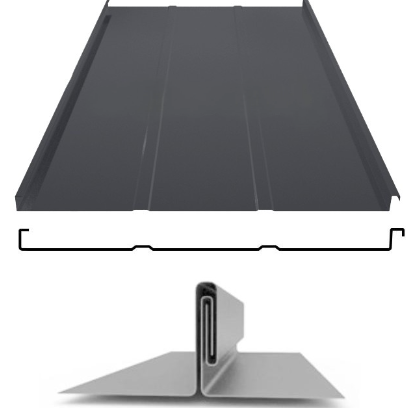Фальцевая панель Grand Line фальц двойной стоячий Line 625/550мм Satin matt 0.5мм RAL 7016 (серый)