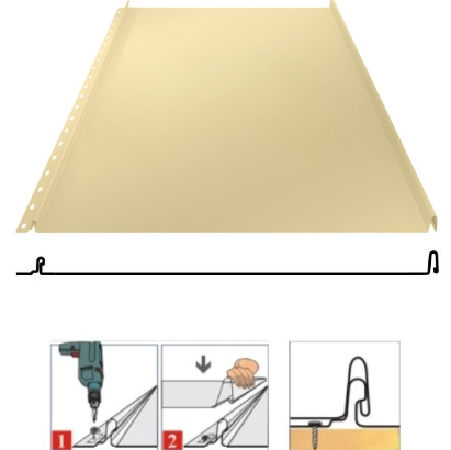 Фальцевая панель Grand Line Кликфальц 542/510мм Satin 0.5мм RAL 1015 (бежевый)