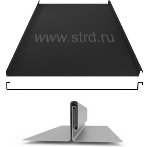 Фальцевая панель Grand Line фальц двойной стоячий 625/550мм Drap ST 0.45мм RAL 9005 (черный)