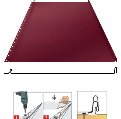 Фальцевая панель Grand Line Кликфальц 542/510мм Satin 0.5мм RAL 3005 (вишневый)