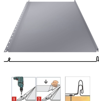 Фальцевая панель Grand Line Кликфальц Mini 340/305мм Drap TX 0.45мм RAL 7004 (серый)