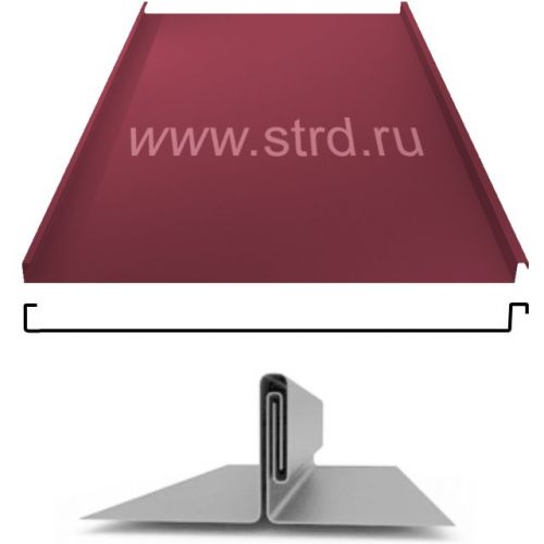 Фальцевая панель Grand Line фальц двойной стоячий 625/550мм Полиэстер 0.5мм RAL 3005 (вишневый)