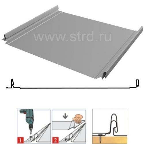 Фальцевая панель Grand Line Кликфальц Pro 517/470мм Полиэстер 0.5мм RAL 7004 (серый)