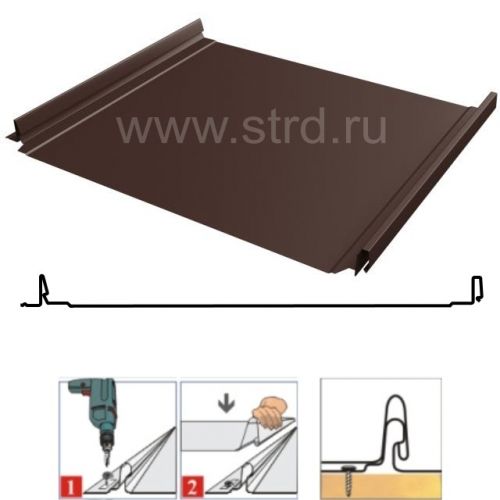 Фальцевая панель Grand Line Кликфальц Pro 517/470мм Полиэстер 0.5мм RAL 8017 (коричневый)