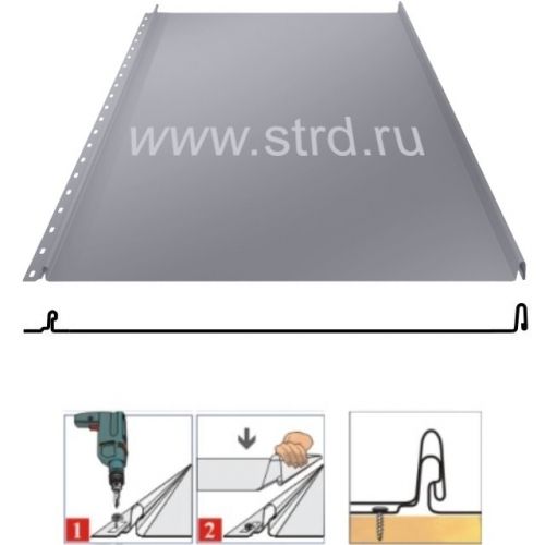 Фальцевая панель Grand Line Кликфальц 542/510мм Полиэстер 0.5мм RAL 7004 (серый)
