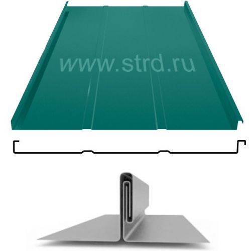 Фальцевая панель Grand Line фальц двойной стоячий Line 625/550мм Полиэстер 0.5мм RAL 6005 (зеленый)