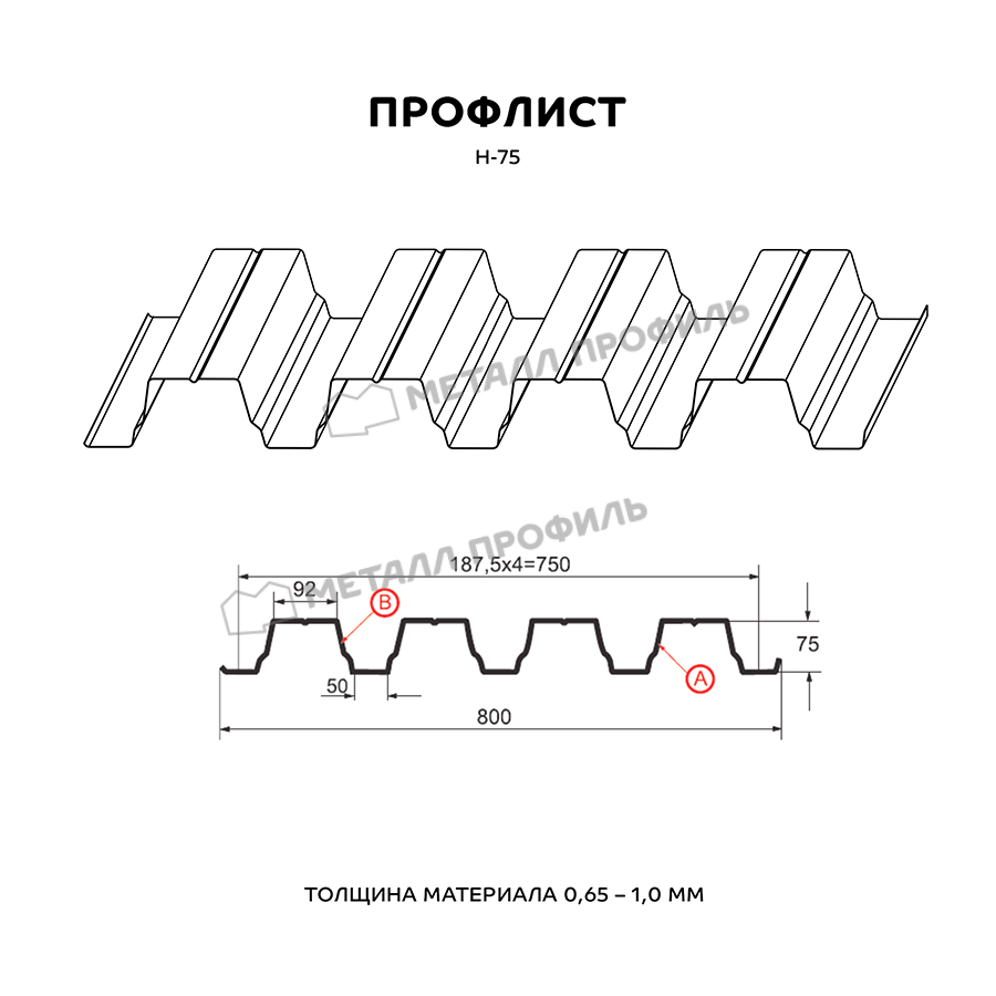 Профлист МЕТАЛЛ ПРОФИЛЬ Н-75х750 (ПЭ-01-8004-0.7)