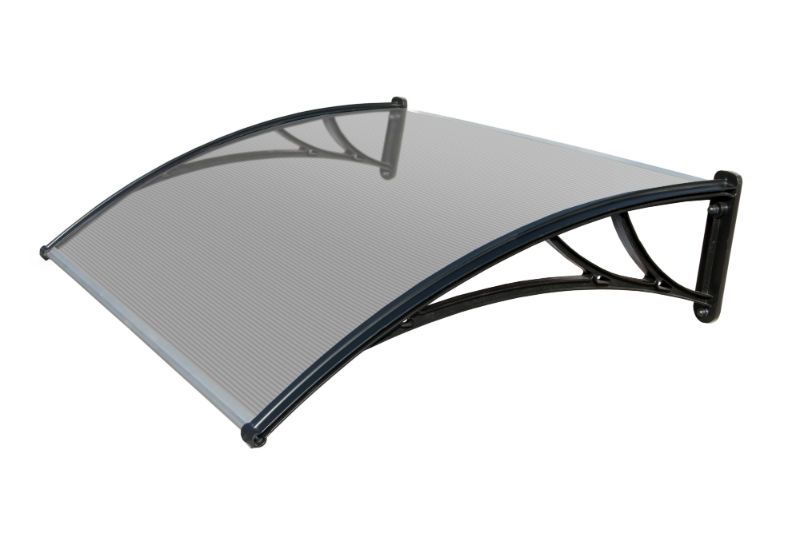 Козырек Krovent из поликарбоната 1200х930х280 прозрачный (черный кронштейн)