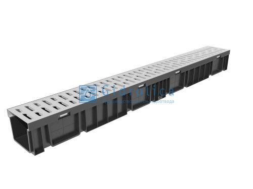 Комплект Gidrolica Light: лоток водоотводный ЛВ -10.11,5.9,6 - пластиковый с решеткой РВ -10.10,8.100 стальной оцинкованной, кл. A15 (08066)