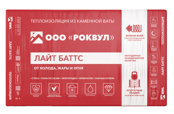 Утеплитель RockWool Лайт Баттс 1000х600х100 (5шт/пач. 3м2, 0,3м3, 20пач/пал)