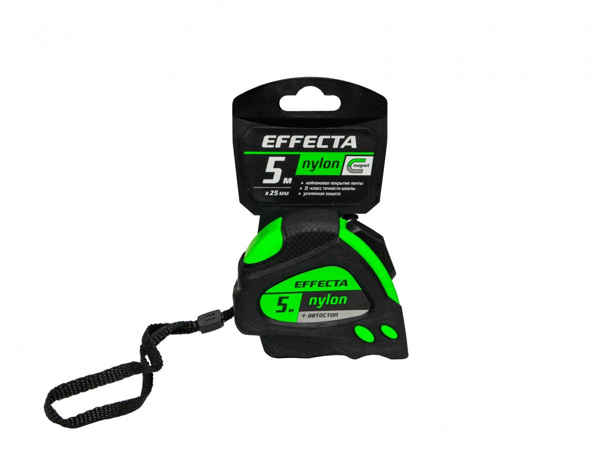 Рулетка Effecta Nylon 5м с магнитом, 2 фиксатора (580525)
