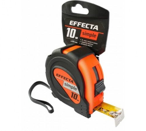 Рулетка Effecta Simple 10м без магнитов, 2 фиксатора