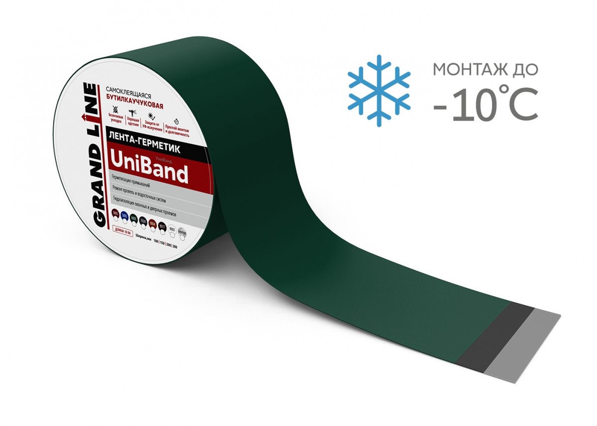 Лента герметизирующая Grand Line UniBand самоклеящаяся 10мх30см RAL 6005 зеленая