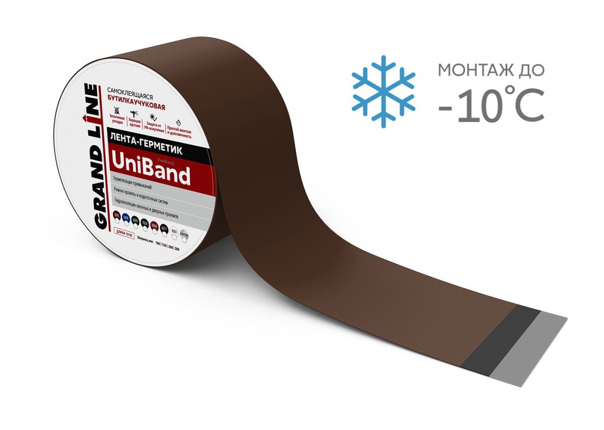 Лента герметизирующая Grand Line UniBand самоклеящаяся 10мх30см RAL 8017 коричневая