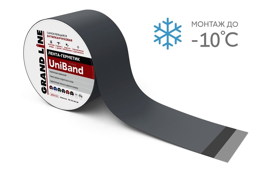 Лента герметизирующая Grand Line UniBand самоклеящаяся 10мх20см RAL 7024 темно-серая