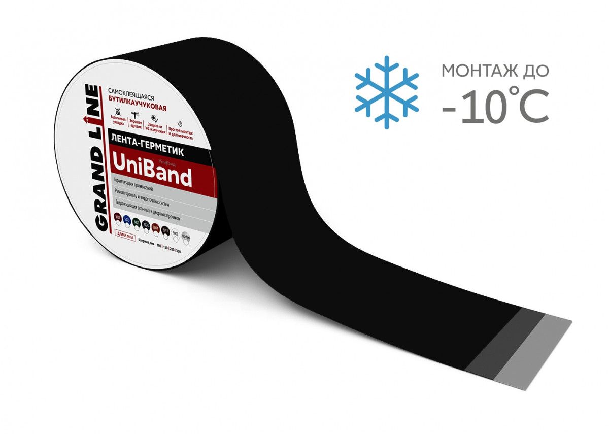 Лента герметизирующая Grand Line UniBand самоклеящаяся 3мх10см RAL 9005 черный