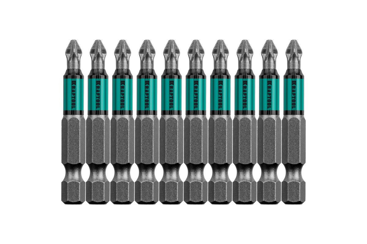 Биты PZ2 Kraftool Optimum Line 50 мм, тип хвостовика E 1/4″ 10шт в блистере (26124-2-50-10)