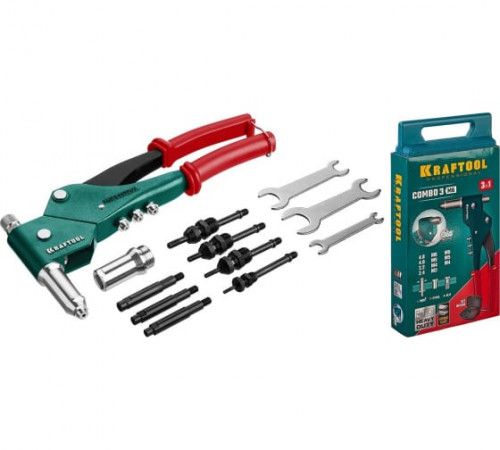 Заклепочник комбинированный Kraftool Combo3-M6 360°,поворотный, 3 вида заклёпок, в кейсе (31178_z01)