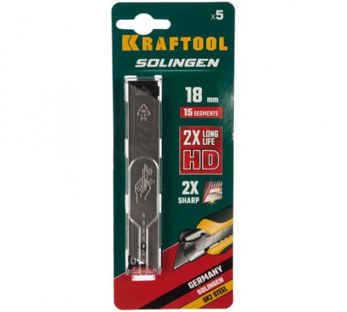 Лезвие Solingen сменное, Kraftool 09606-TIN-18-S5, сегментиров, нитрид титана, многоуровневая закалка 15 сегментов 18мм 5шт