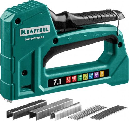 Степлер для скоб Kraftool Universal 7в1 53(6-14мм)/53F(10-14мм)/140(10-14мм)/13(6-14мм)/36(10-14мм)/300(16мм)/500(16мм) (31524)
