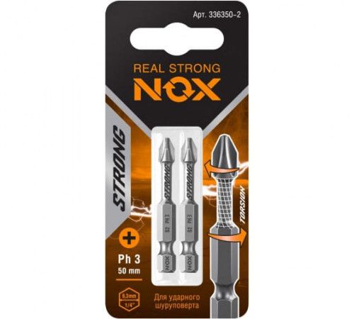 Бита торсионная Nox Strong Ph3х50мм E6,3 2 штуки карта (336350-2)